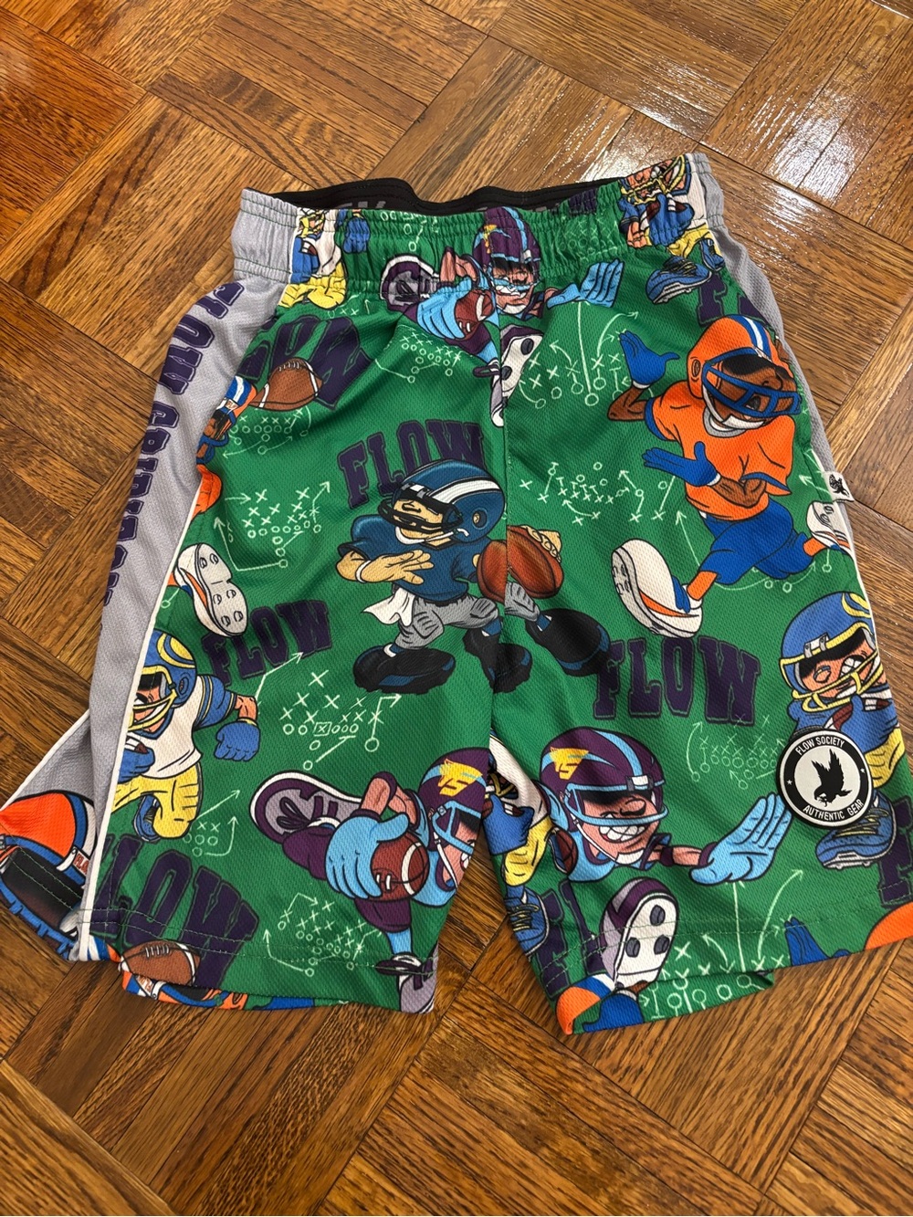Flow Society Boys Green Football Print Athletic Shorts with Side Panels